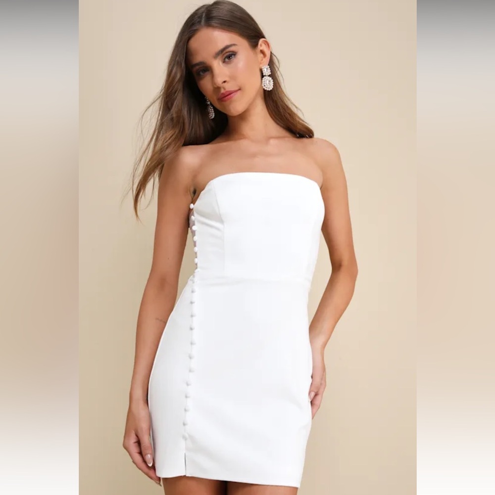 NWT Lulus Loving the Feeling White Strapless Bodycon Mini Dress size L